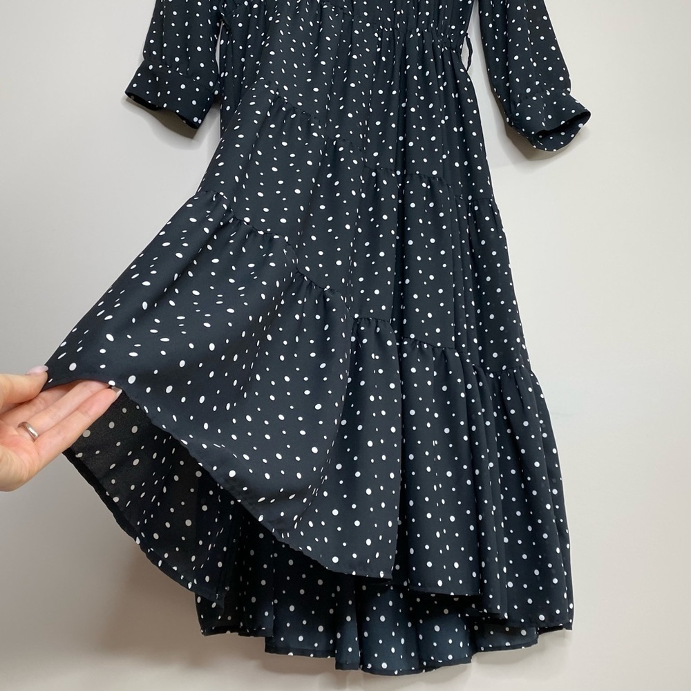 Zara Polka Dot Tiered Dress in Black with white, size S - Picture 9 of 12